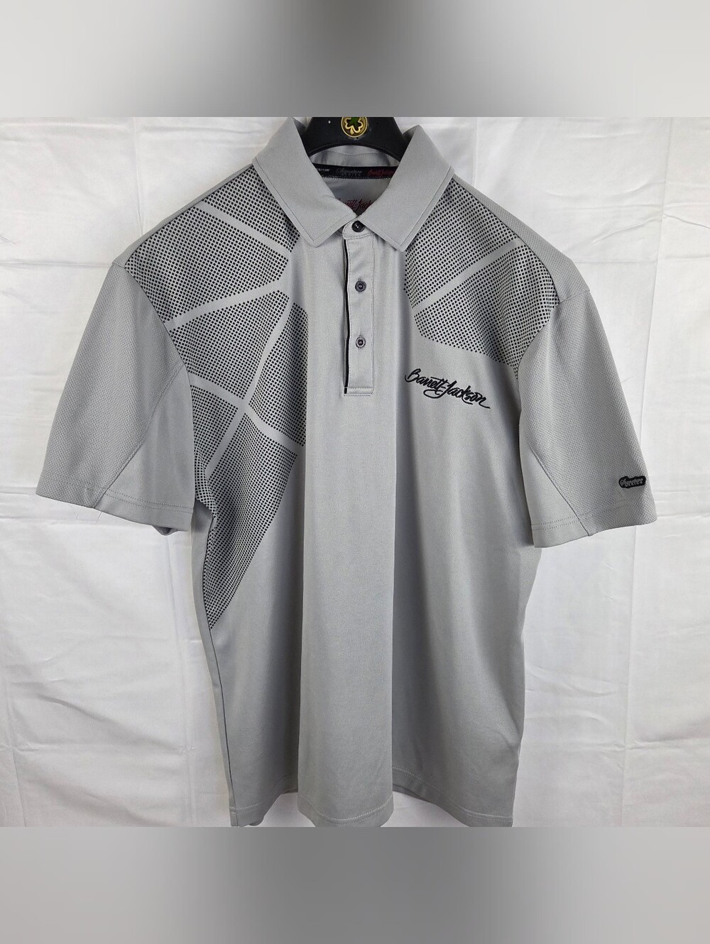 Barrett Jackson Performance Polo Shirt Mens Large Gray Black Short Sleeve Logo